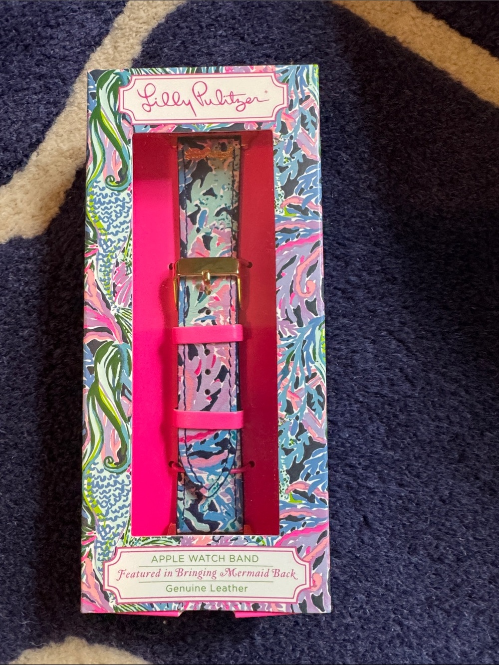 Lilly Pulitzer Bringing Mermaid Back Leather Apple Watch Band with Gold Buckle